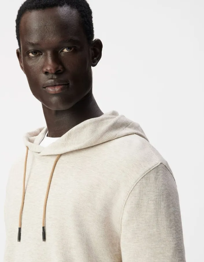 T-shirt à capuche beige maille relief Homme