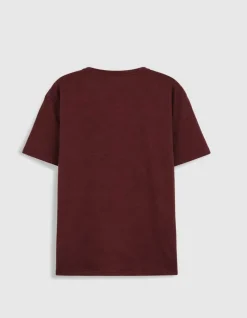 T-shirt col rond bordeaux coton flammé Homme