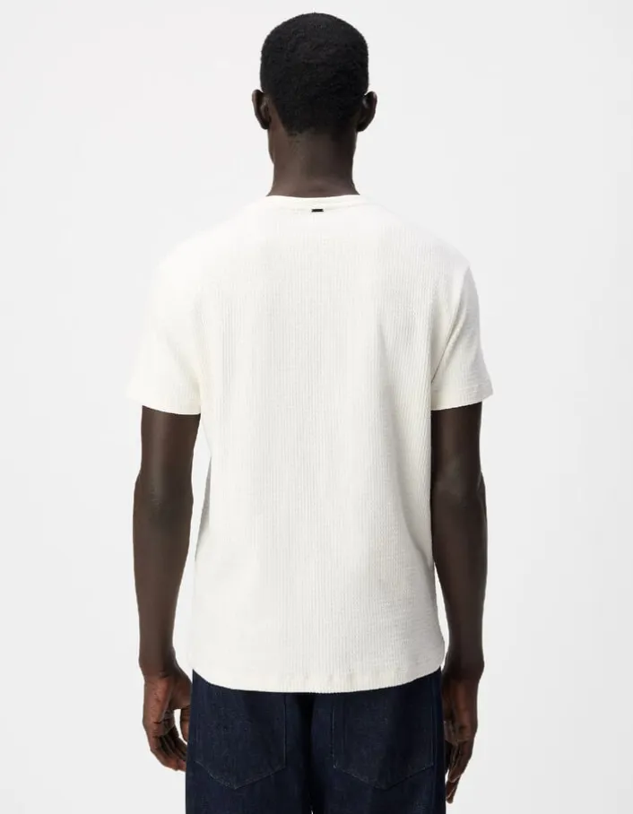 T-shirt col rond écru coton bio avec relief Homme