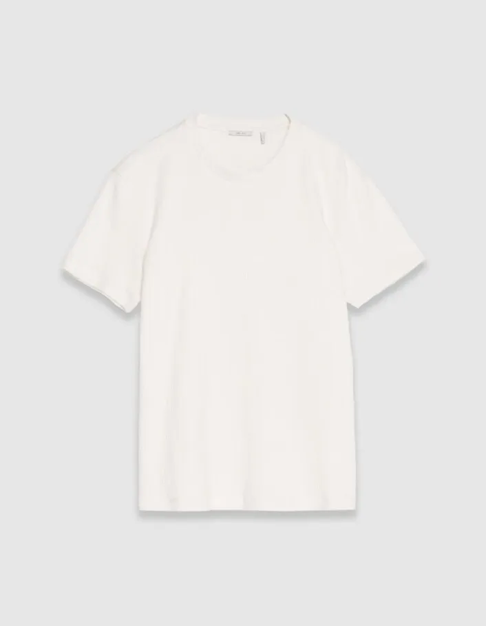 T-shirt col rond écru coton bio avec relief Homme