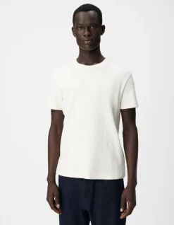 T-shirt col rond écru coton bio avec relief Homme