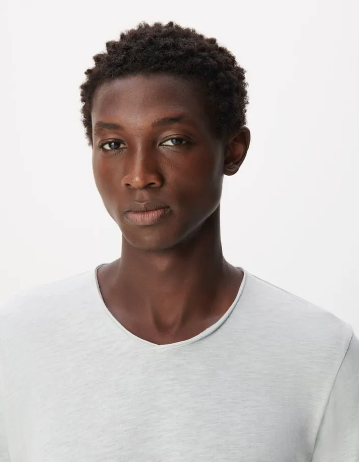 T-shirt col V gris coton flammé Homme