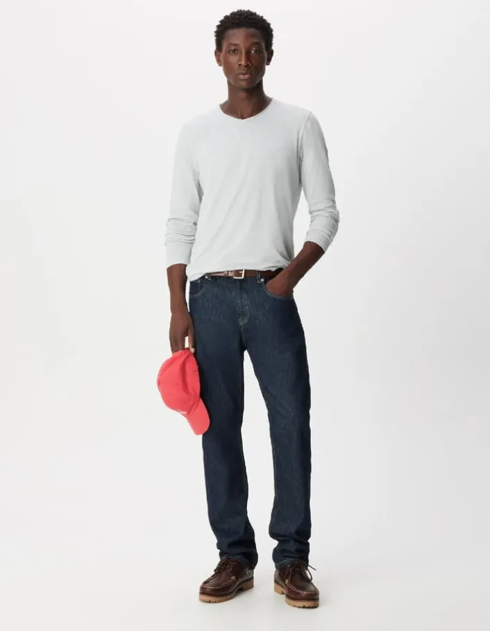 T-shirt col V gris coton flammé Homme
