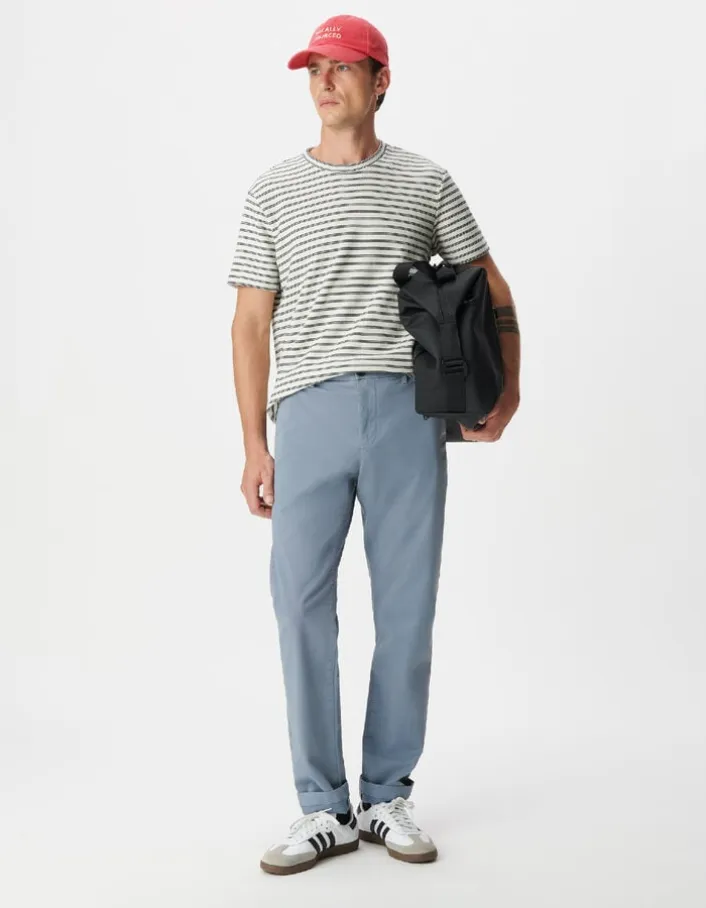 T-shirt écru maille gaufrée motif rayures Homme