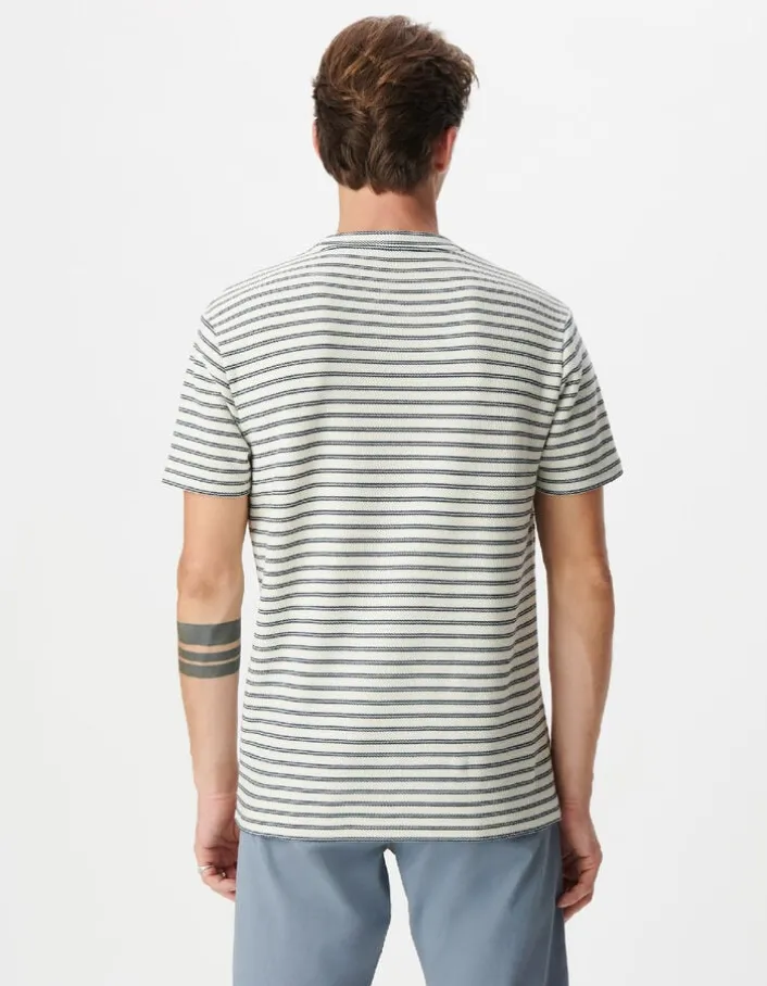 T-shirt écru maille gaufrée motif rayures Homme
