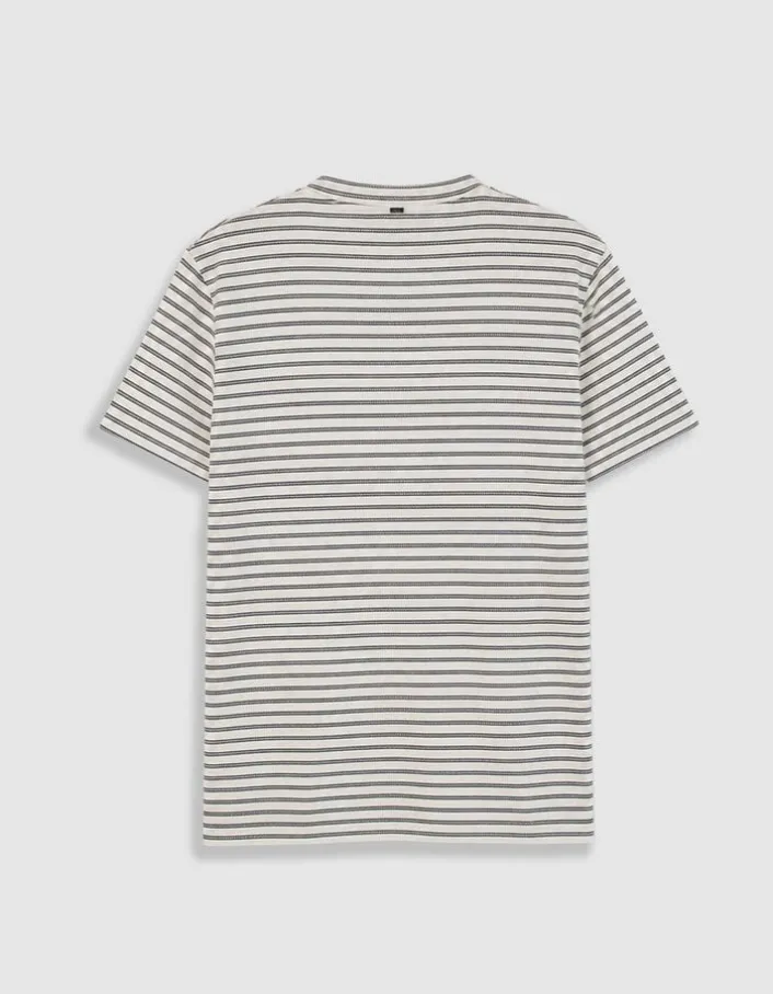 T-shirt écru maille gaufrée motif rayures Homme