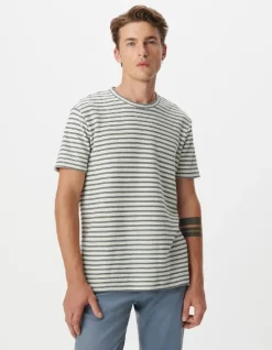 T-shirt écru maille gaufrée motif rayures Homme