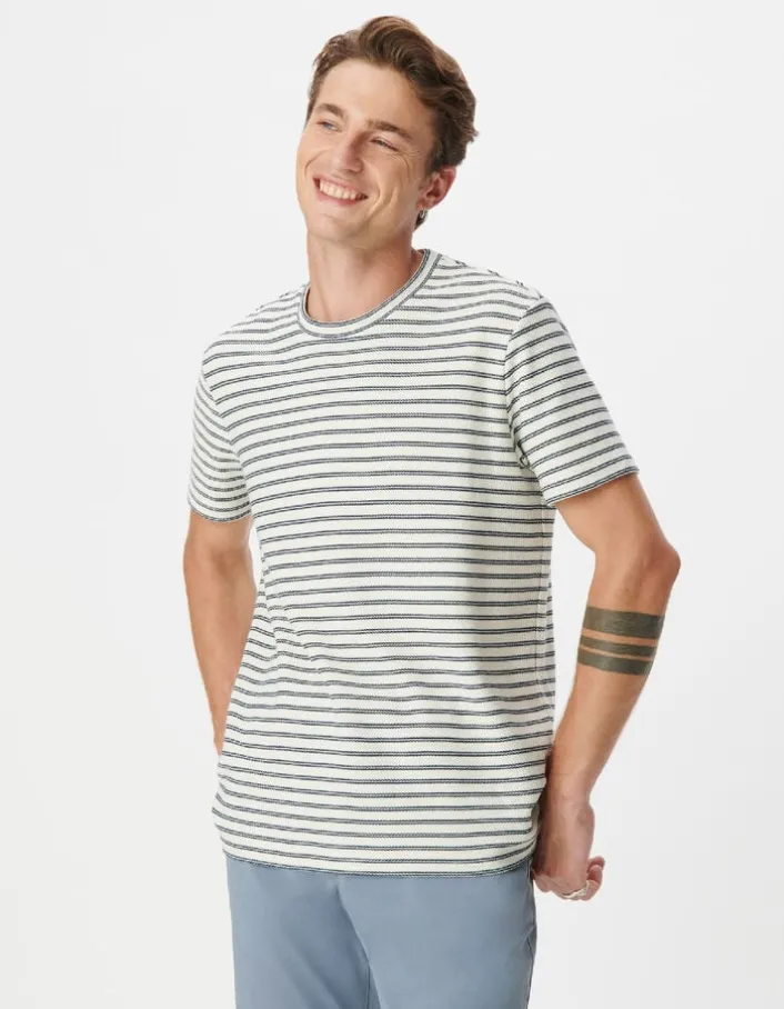 T-shirt écru maille gaufrée motif rayures Homme