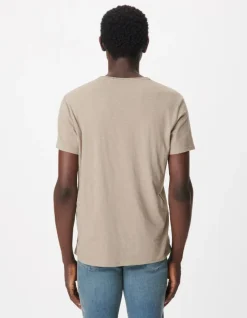 T-shirt encolure V beige coton bio flammé Homme