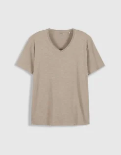 T-shirt encolure V beige coton bio flammé Homme