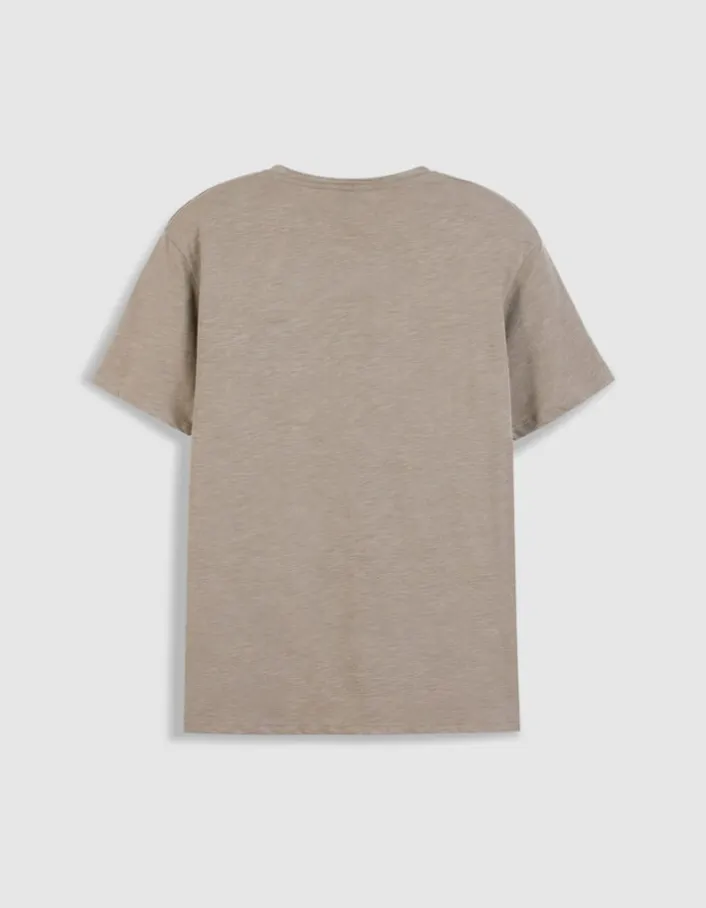 T-shirt encolure V beige coton bio flammé Homme