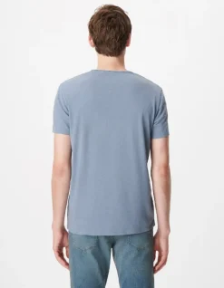 T-shirt encolure V bleu coton bio flammé Homme