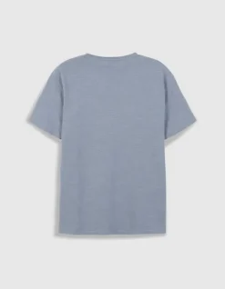 T-shirt encolure V bleu coton bio flammé Homme