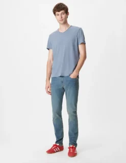 T-shirt encolure V bleu coton bio flammé Homme
