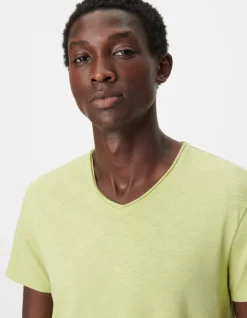 T-shirt encolure V vert coton bio flammé Homme