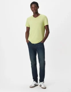 T-shirt encolure V vert coton bio flammé Homme