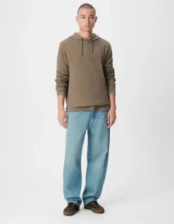 T-shirt kaki capuche maille nid d'abeille Homme