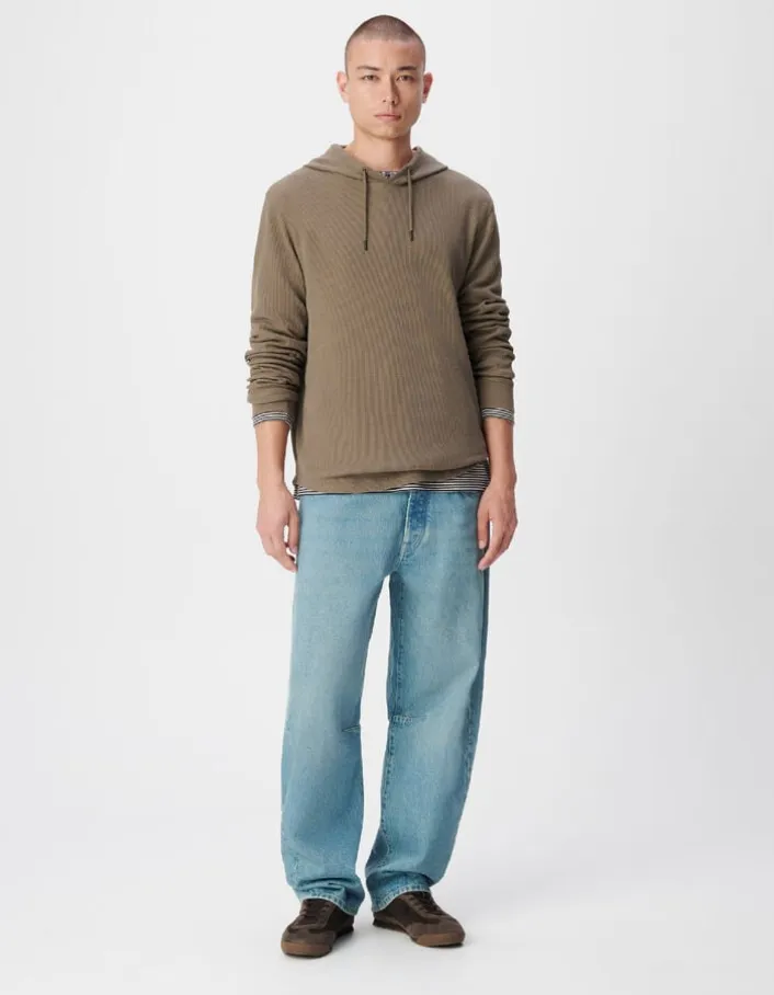 T-shirt kaki capuche maille nid d'abeille Homme