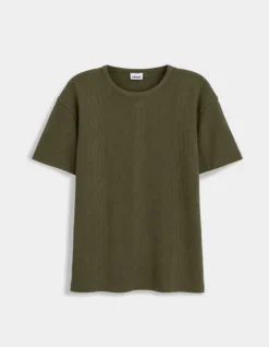 T-shirt kaki maille relief rayures Homme