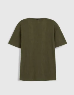 T-shirt kaki maille relief rayures Homme