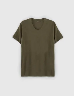 T-shirt L'Essentiel dark kaki à col V Homme