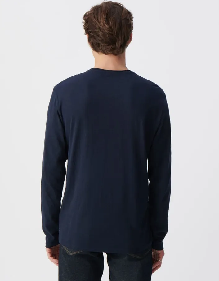 T-shirt L'Essentiel marine col rond à manches longues Homme
