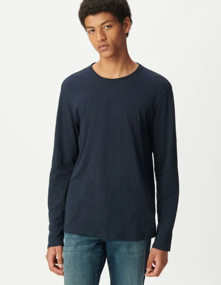 T-shirt L'Essentiel marine col rond à manches longues Homme