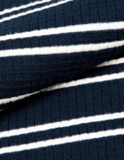 T-shirt marine maille gaufrée motif rayures Homme