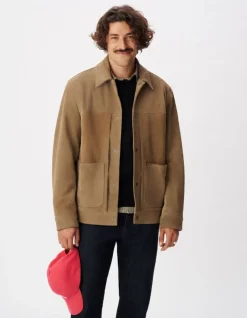 Veste beige cuir velours poches plaquées Homme