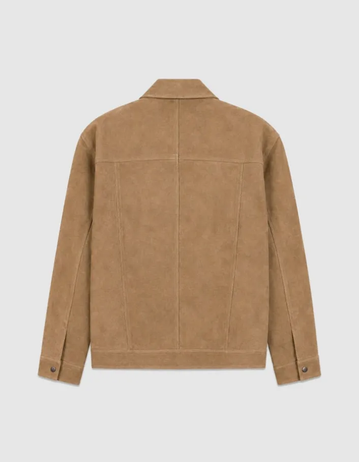 Veste beige cuir velours poches plaquées Homme