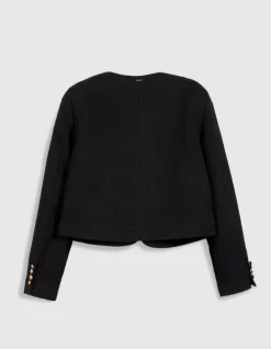 Veste carrée noire effet tweed Femme