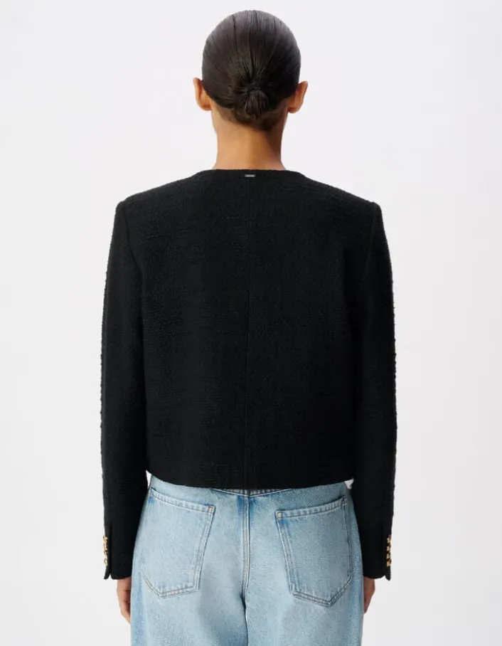 Veste carrée noire effet tweed Femme