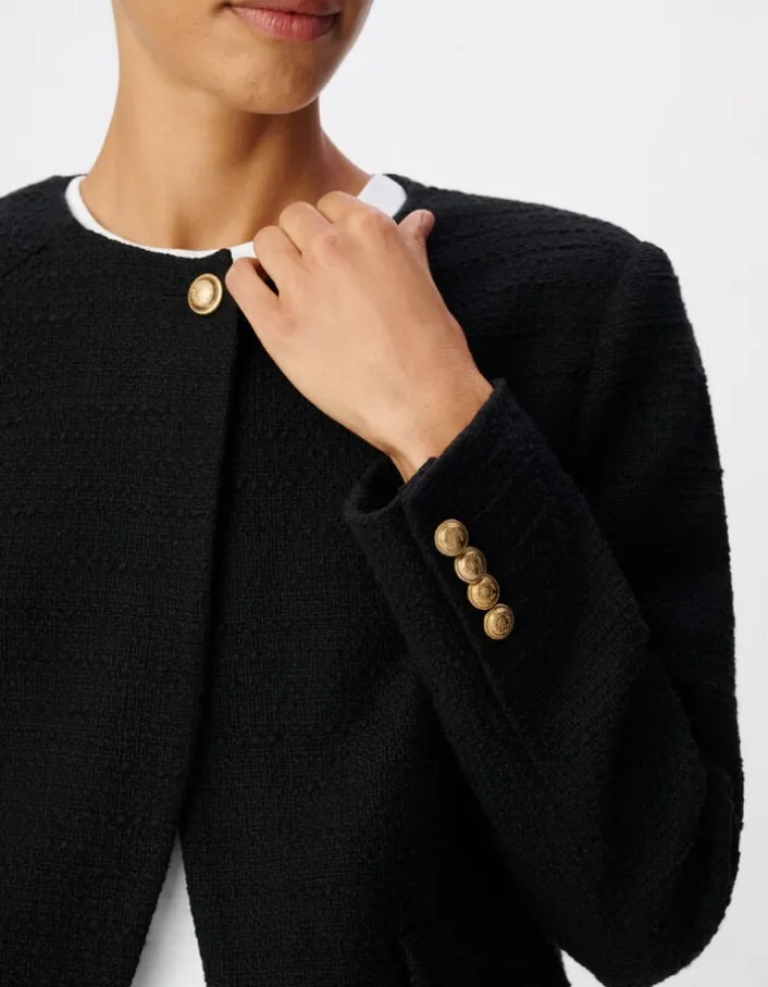 Veste carrée noire effet tweed Femme