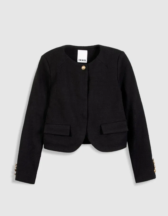 Veste carrée noire effet tweed Femme