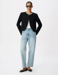 Veste carrée noire effet tweed Femme