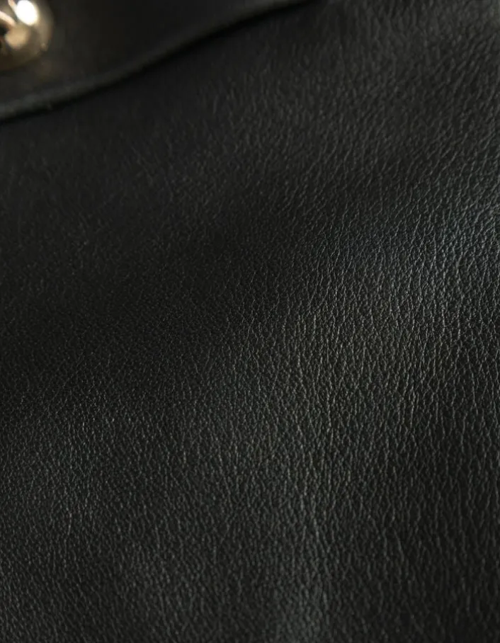 Veste courte noire en cuir quatre poches plaquées Femme