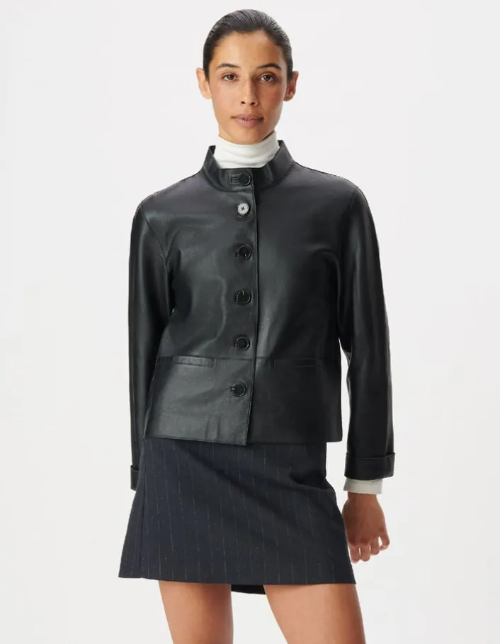 Veste cuir noir col montant Femme