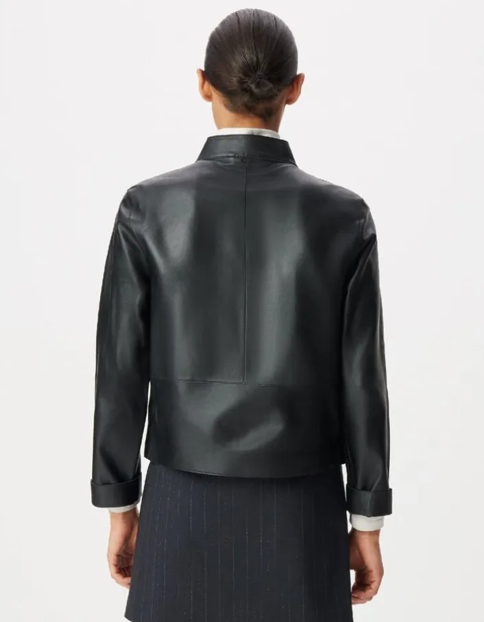Veste cuir noir col montant Femme