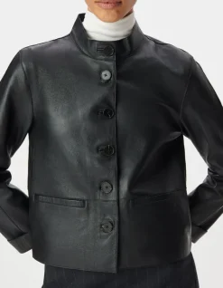 Veste cuir noir col montant Femme