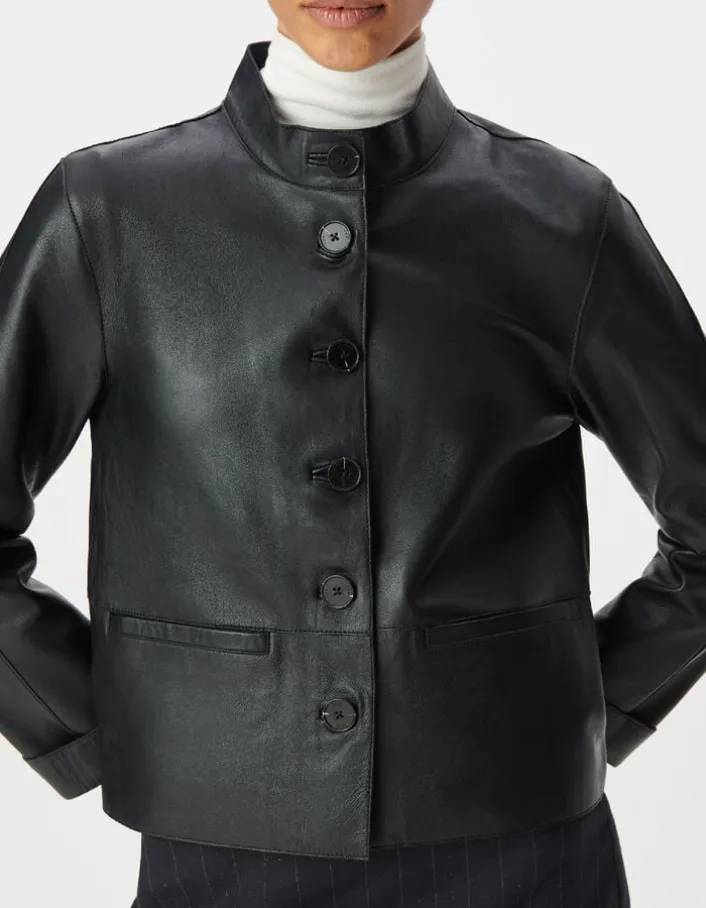 Veste cuir noir col montant Femme