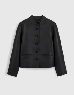 Veste cuir noir col montant Femme