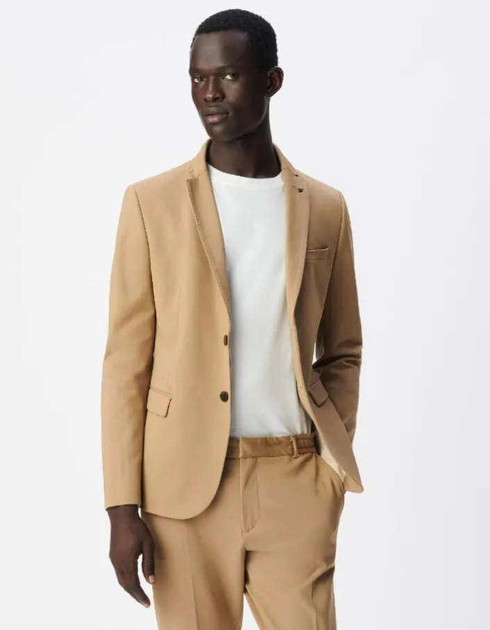 Veste de costume beige foncé maille parementure Homme
