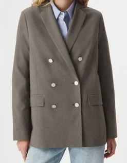 Veste de tailleur beige motif pied-de-puce Femme