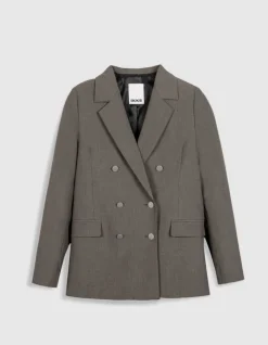 Veste de tailleur beige motif pied-de-puce Femme