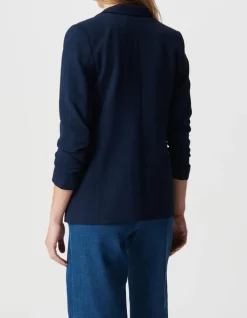 Veste de tailleur marine manches 3/4 froncées Femme