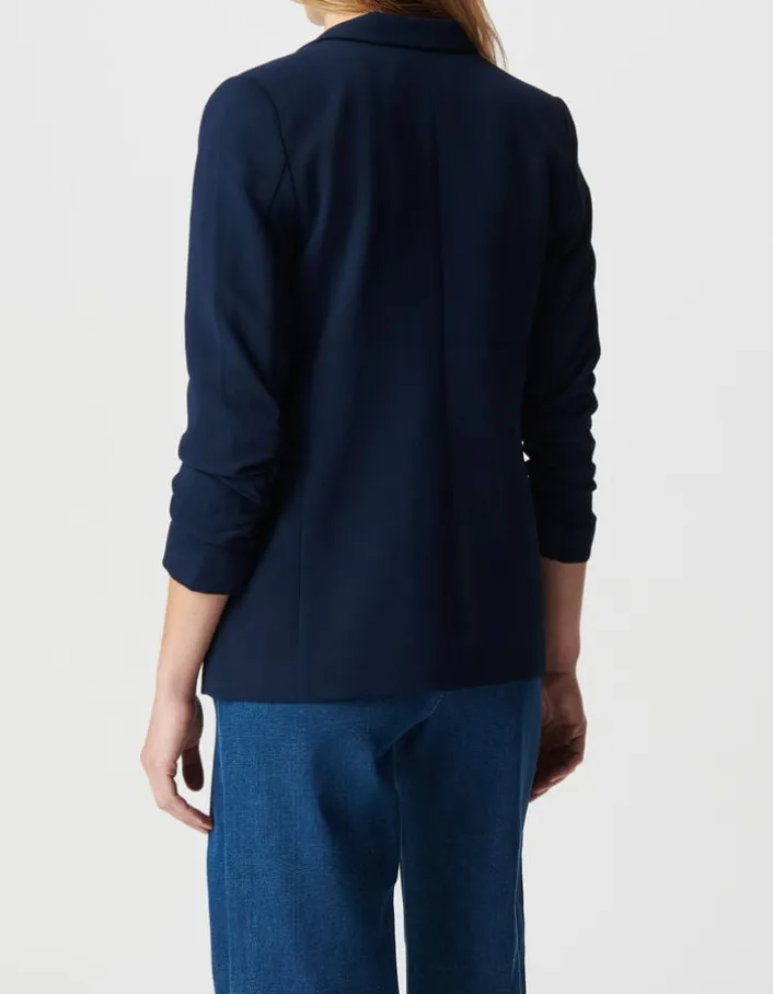Veste de tailleur marine manches 3/4 froncées Femme