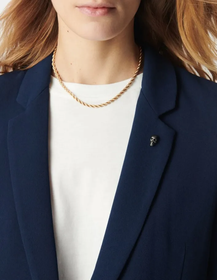 Veste de tailleur marine manches 3/4 froncées Femme