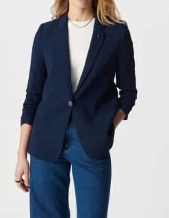Veste de tailleur marine manches 3/4 froncées Femme