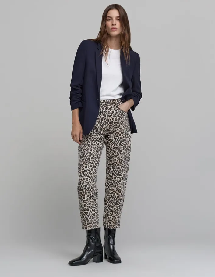 Veste de tailleur marine manches 3/4 froncées Femme