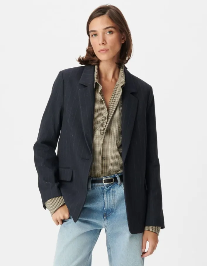 Veste de tailleur marine motif rayures tennis Femme